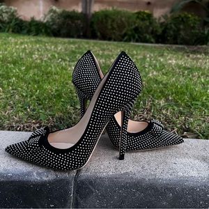 LIKE NEW LOVE black JIMMY CHOO with silver embellishments and bow